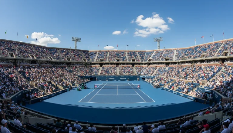 Calendrier tennis et paris : court de Grand Chelem vu depuis les gradins avec public