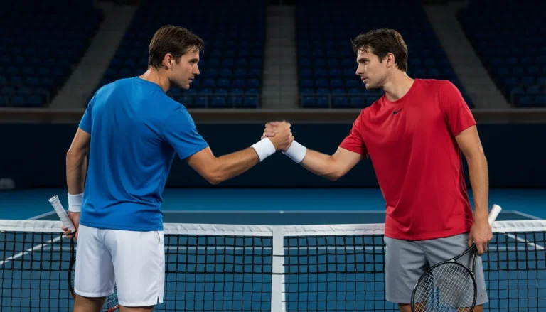 Deux joueurs de tennis face à face au filet avant un match