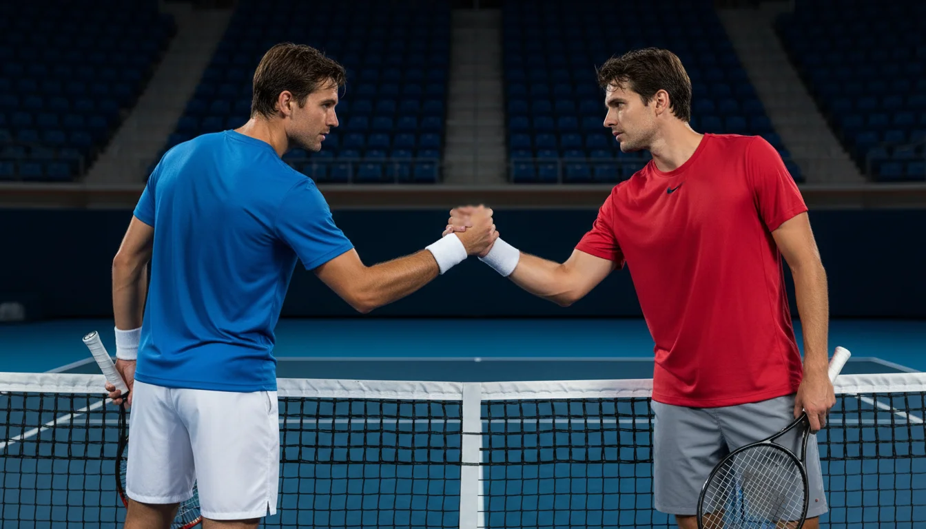 Deux joueurs de tennis face à face au filet avant un match
