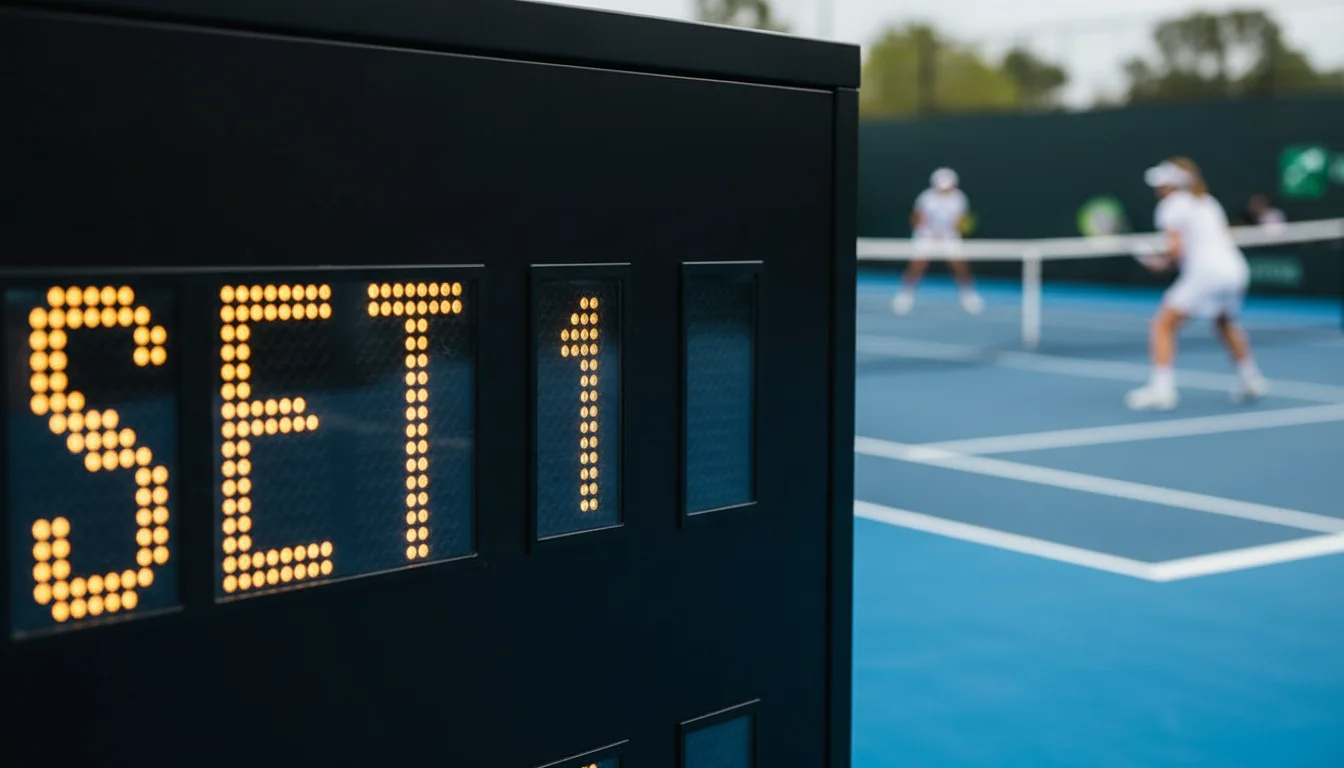 Tableau de score affichant le premier set d'un match de tennis