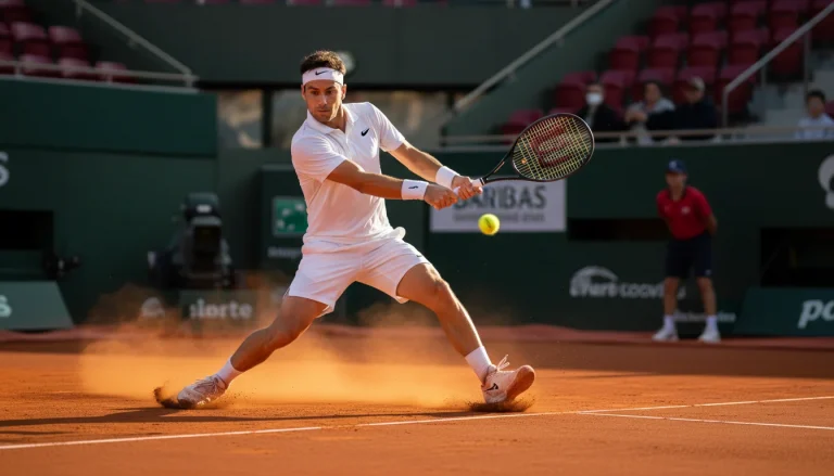 Court de terre battue de Roland-Garros avec un joueur en action