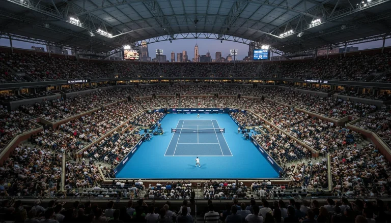 Stade Arthur Ashe de l'US Open avec vue sur le court en dur