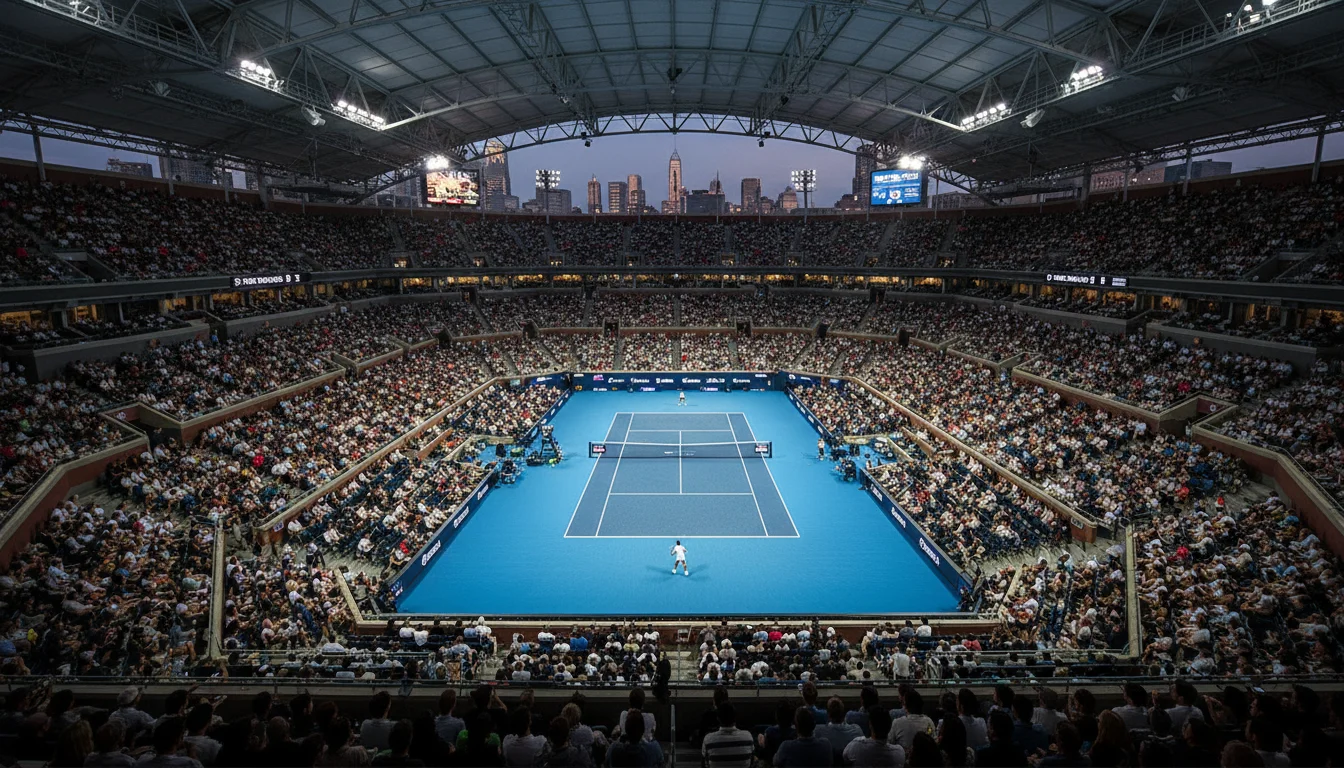 Stade Arthur Ashe de l'US Open avec vue sur le court en dur