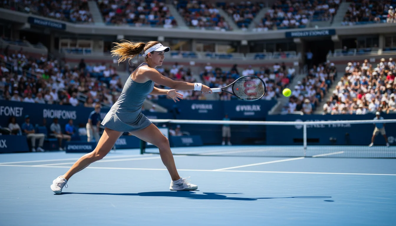 Joueuse de tennis WTA en plein coup droit sur court en dur