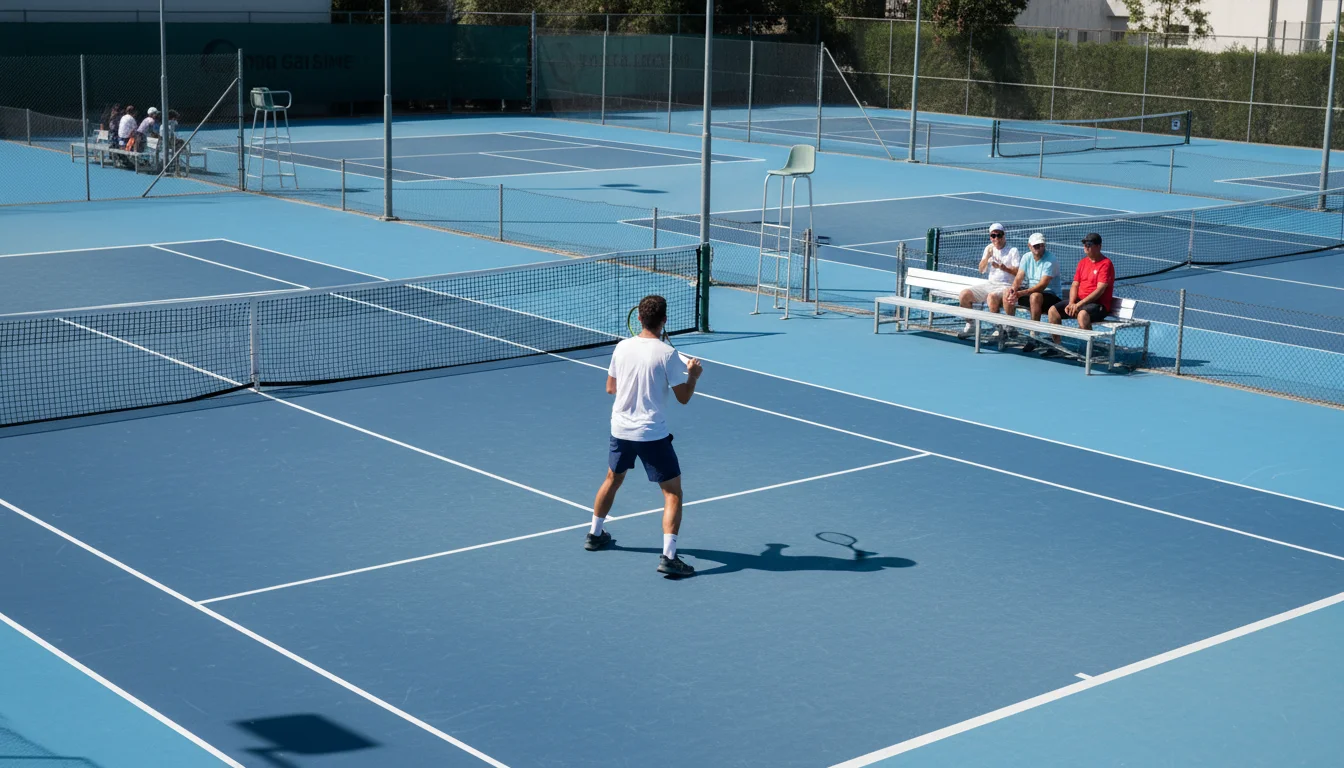 Joueur de tennis sur un court annexe lors des qualifications d'un tournoi