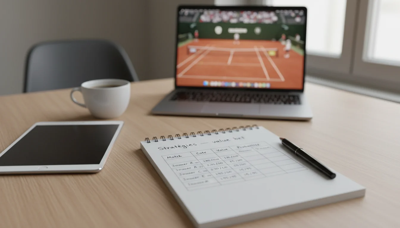 Stratégies de paris tennis : carnet de notes ouvert avec analyse d'un match